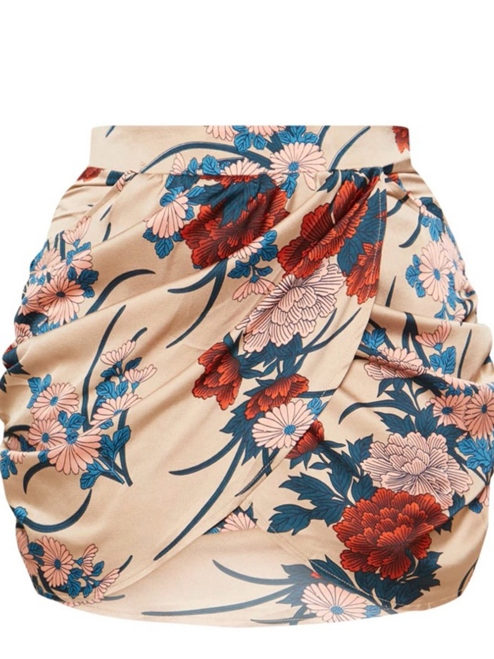 PrettyLittleThing Beige Floral Mini Skirt with Red & Blue Flowers